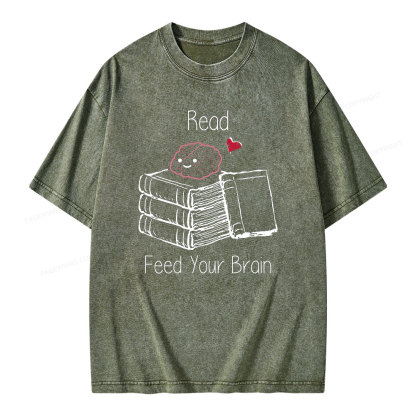 Pagewings Read Feed Your Brain Unisex Washed T-shirt