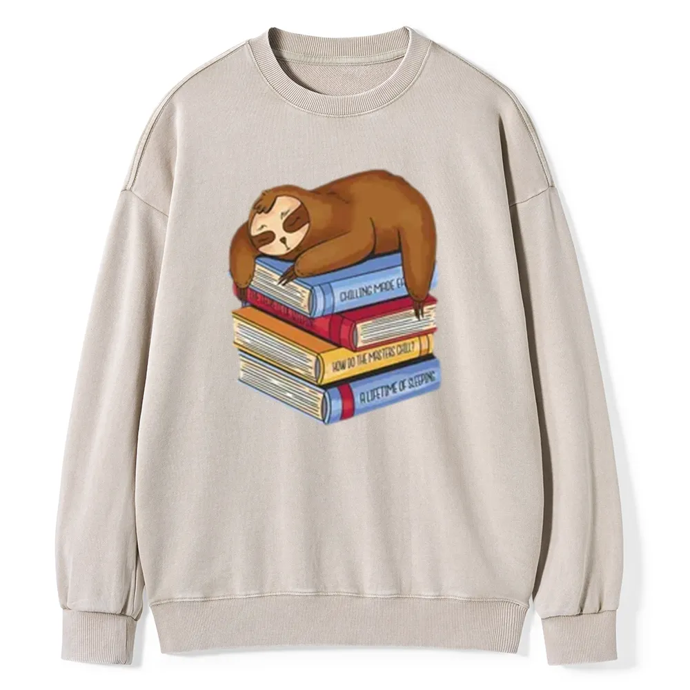 Pagewings Sloth And Book Unisex Washed Sweatshirt