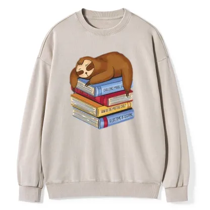 Pagewings Sloth And Book Unisex Washed Sweatshirt