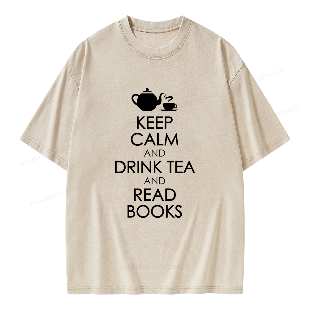Pagewings Drink Tea Read Books Unisex Washed T-shirt