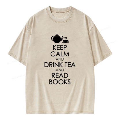 Pagewings Drink Tea Read Books Unisex Washed T-shirt