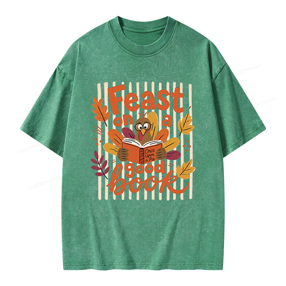 Pagewings Librarian Thanksgiving Unisex Washed T-shirt