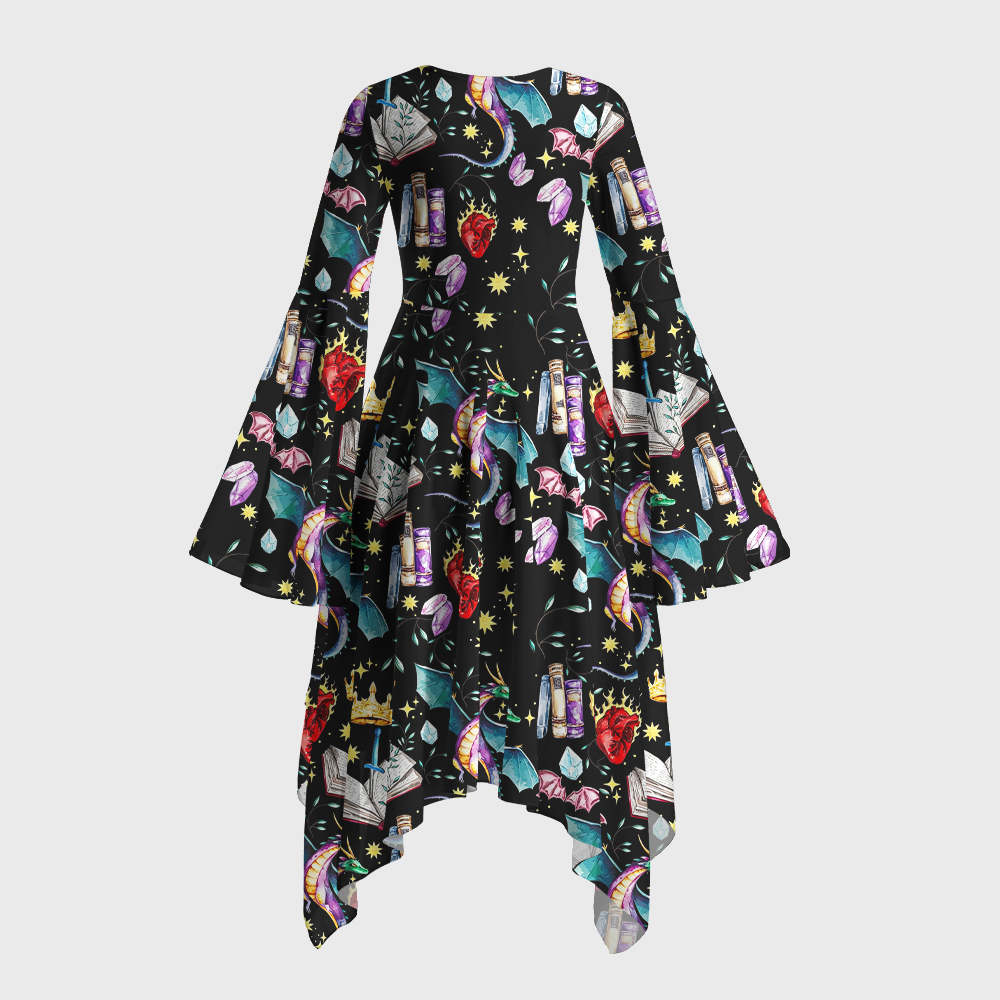 Pagewings Fantasy Book Lover Bell Sleeve Dress