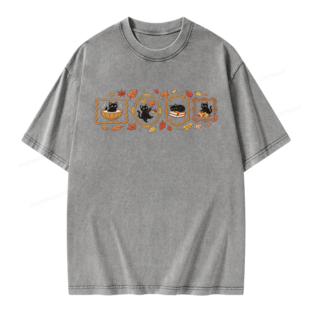 Pagewings Black Cat Pumpkin Unisex Washed T-shirt