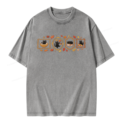 Pagewings Black Cat Pumpkin Unisex Washed T-shirt
