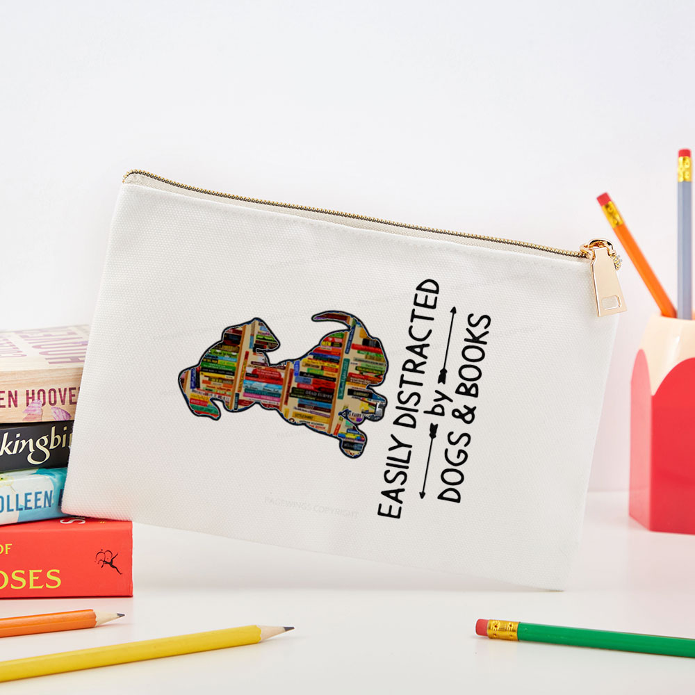 Pagewings Easily Distracted By Dogs And Books Pouch