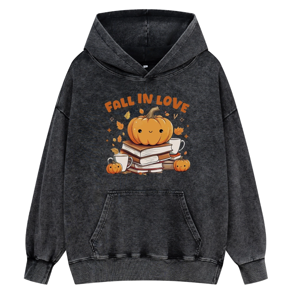 Pagewings Thanksgiving Fall in Love with Reading Unisex Washed Hoodie