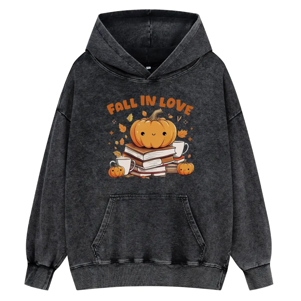 Pagewings Thanksgiving Fall in Love with Reading Unisex Washed Hoodie