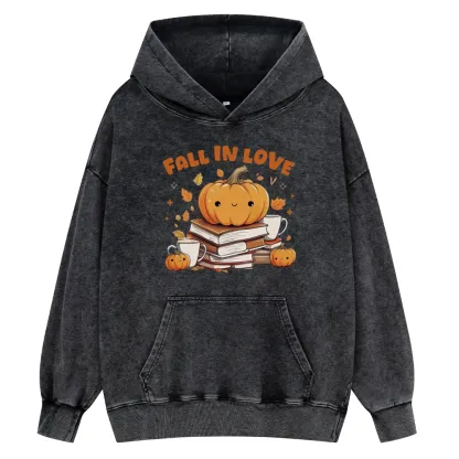 Pagewings Thanksgiving Fall in Love with Reading Unisex Washed Hoodie