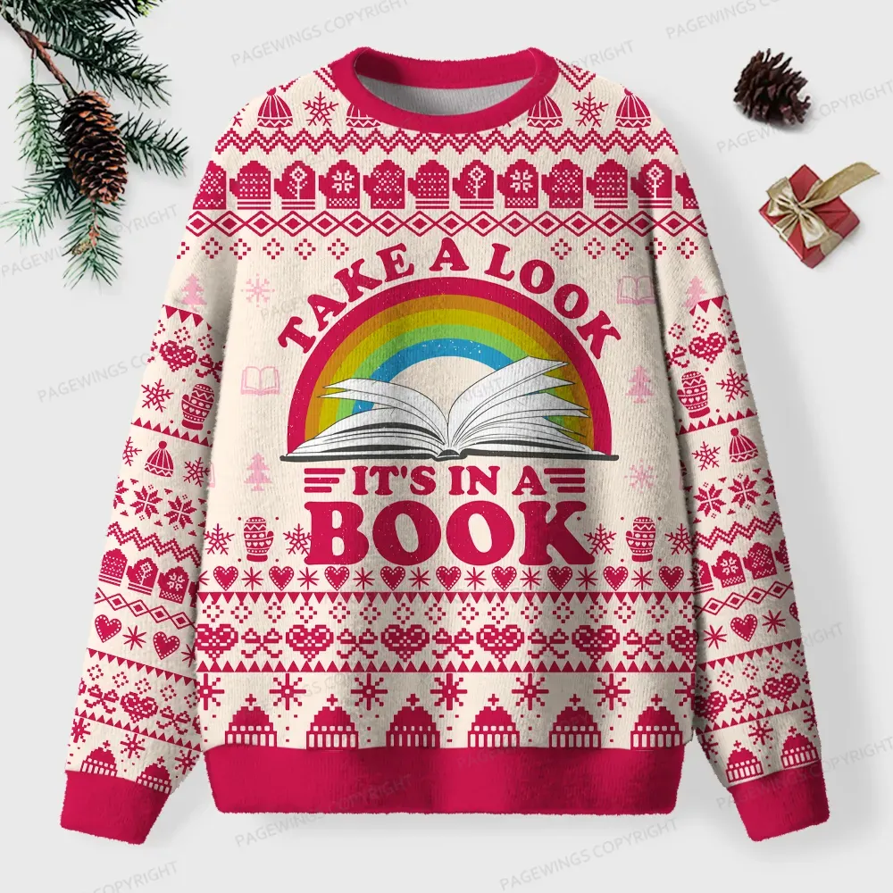 Pagewings Take A Look It's In A Book Unisex Ugly Knit Sweatshirt