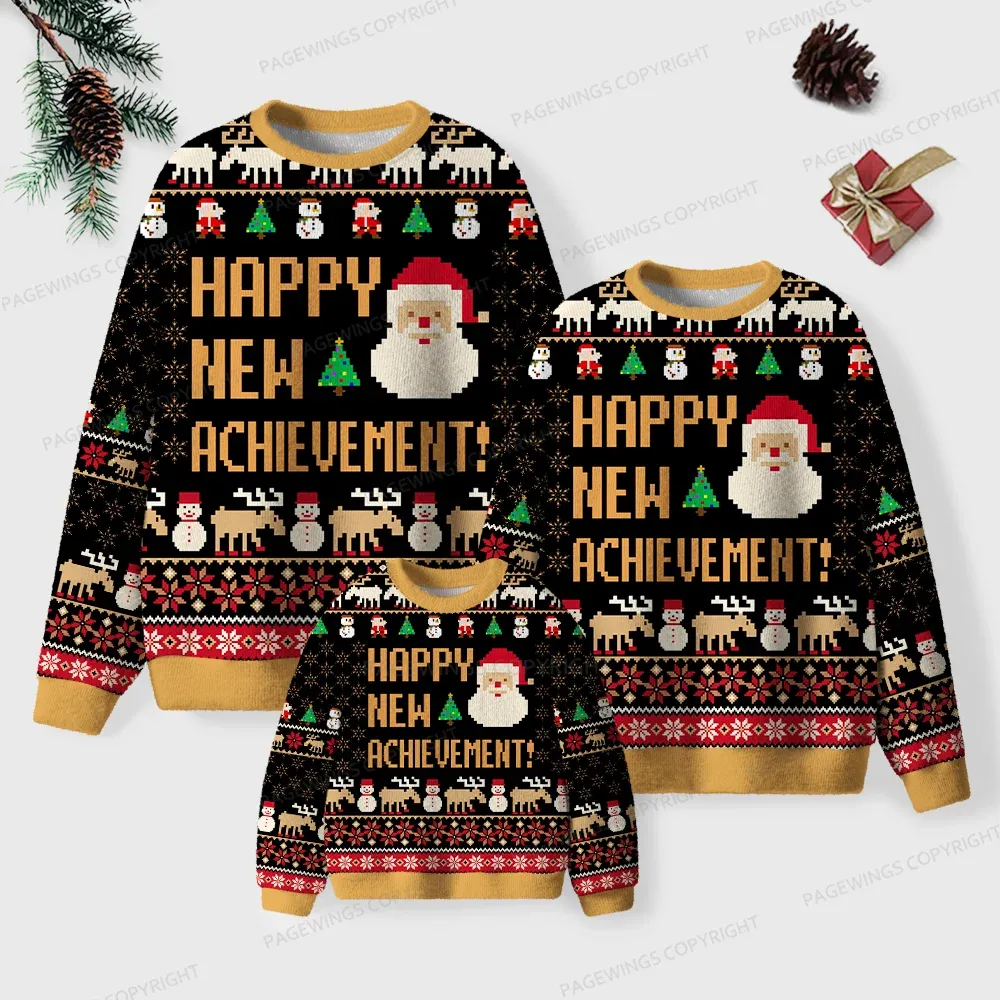 Pagewings Happy New Achievement Unisex Ugly Knit Sweatshirt