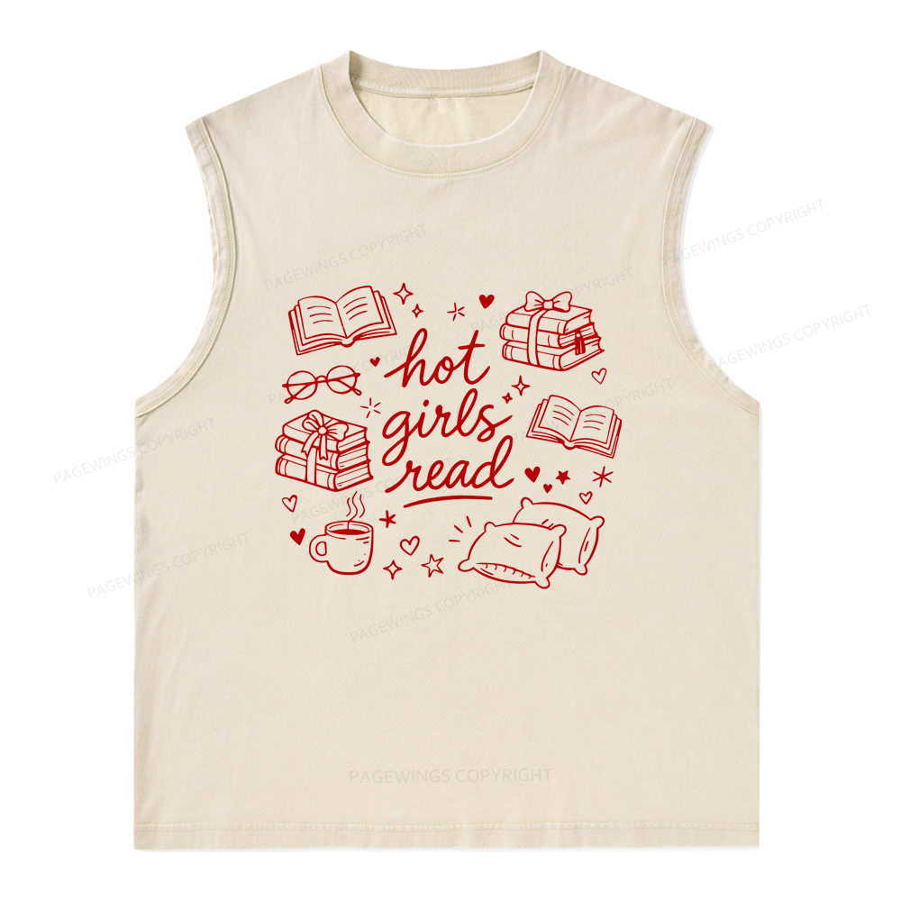 Pagewings Hot Girls Read Unisex Washed Tank Top