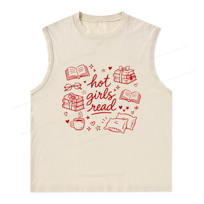 Pagewings Hot Girls Read Unisex Washed Tank Top
