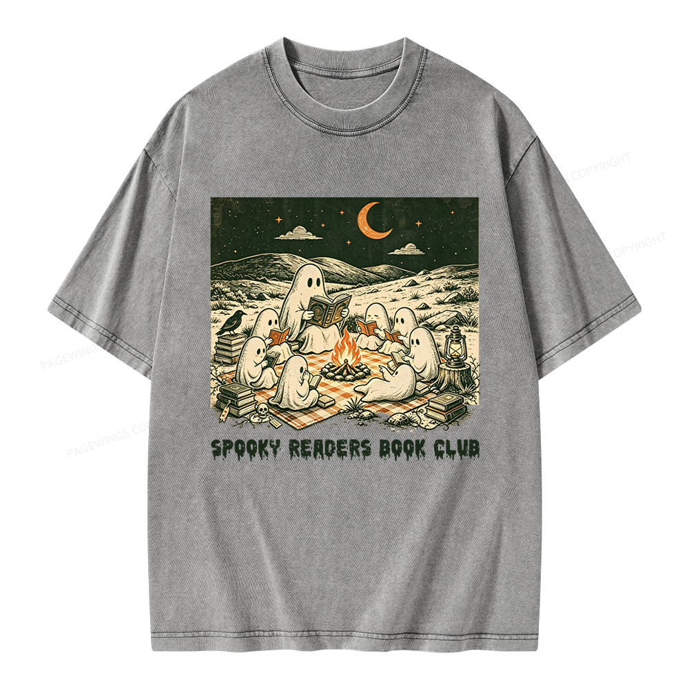 Pagewings Spooky Readers Book Club Unisex Washed T-shirt