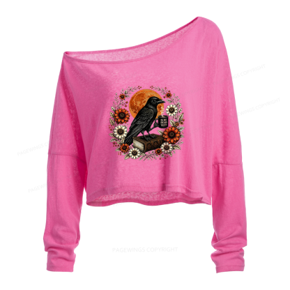 Pagewings Is He Dead Yet Slouchy Long Sleeve Off Shoulder T-shirt