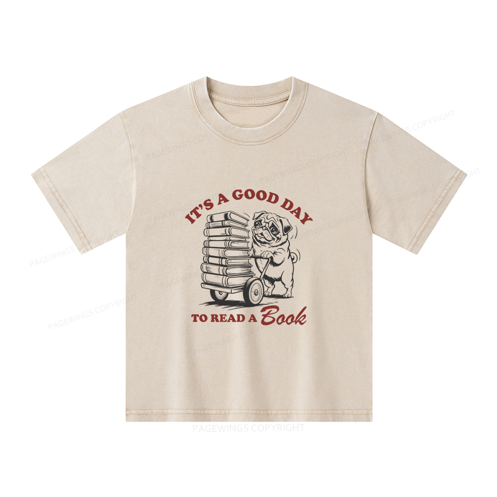 Pagewings It‘s A Good Day To Read A Book Unisex Kids Washed T-shirt