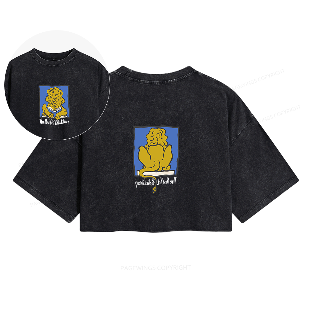 Pagewings Vintage New York Library Tee Unique Find Unisex Bookworm Perfect Gift Women's Washed Cropped T-shirt