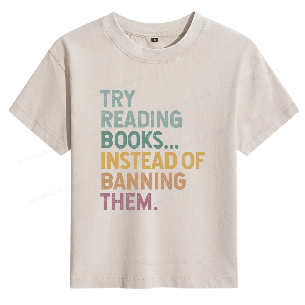 Pagewings Try Reading Books Women's Washed T-shirt