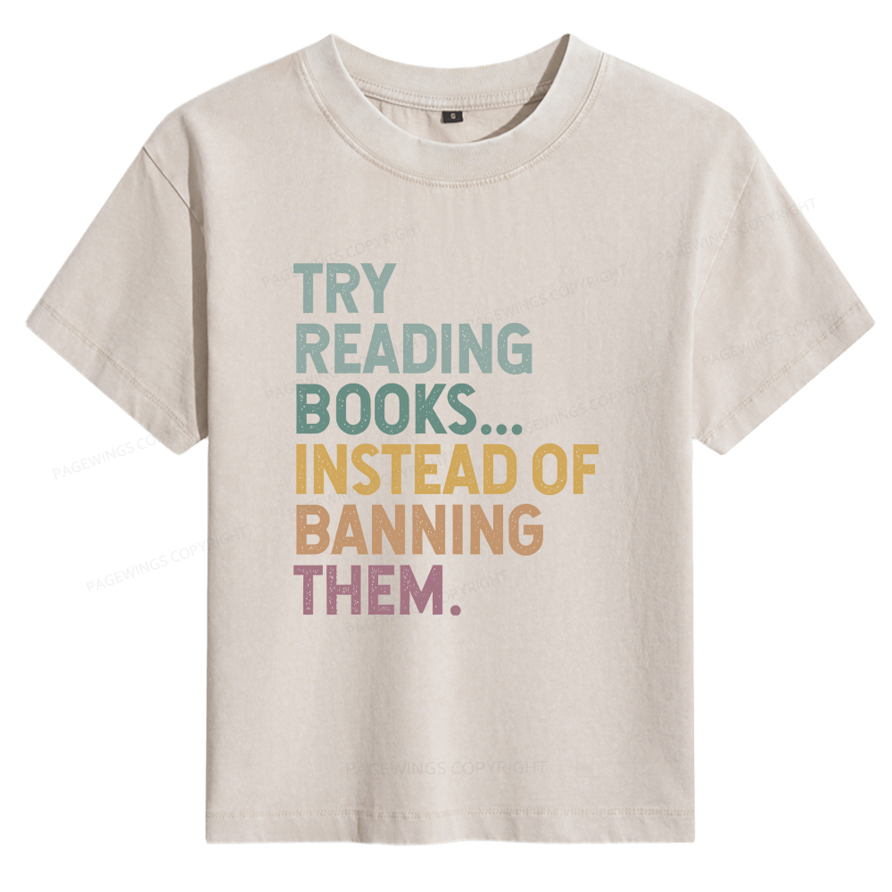 Pagewings Try Reading Books Women's Washed T-shirt