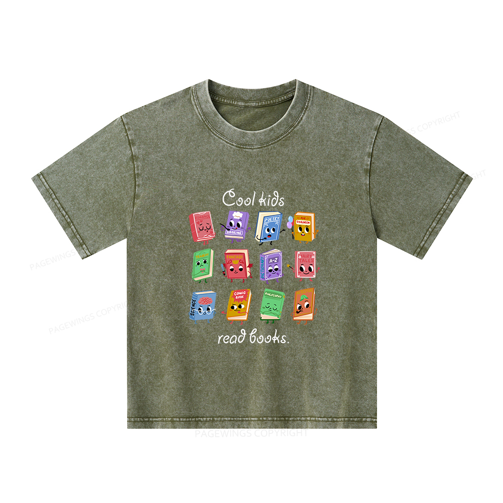 Pagewings Cool Kids Read Books Unisex Kids Washed T-shirt