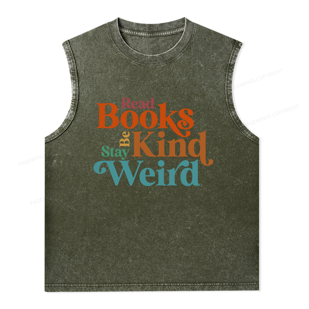 Pagewings Read Books Be Kind Stay Weird Unisex Washed Tank Top