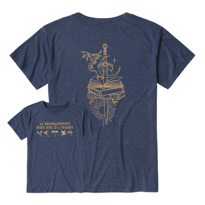 Pagewings A Reader Without Their Book Is A Tragedy Unisex Heather T-Shirt