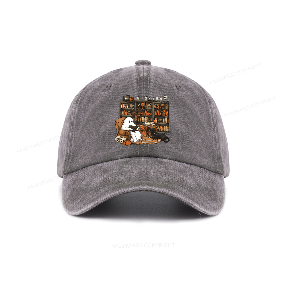 Pagewings Halloween Ghost Reading Books Washed Cap