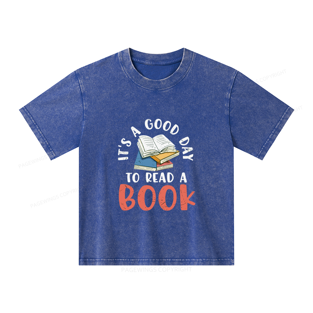 Pagewings It’s a Good Day to Read a Book Unisex Kids Washed T-shirt