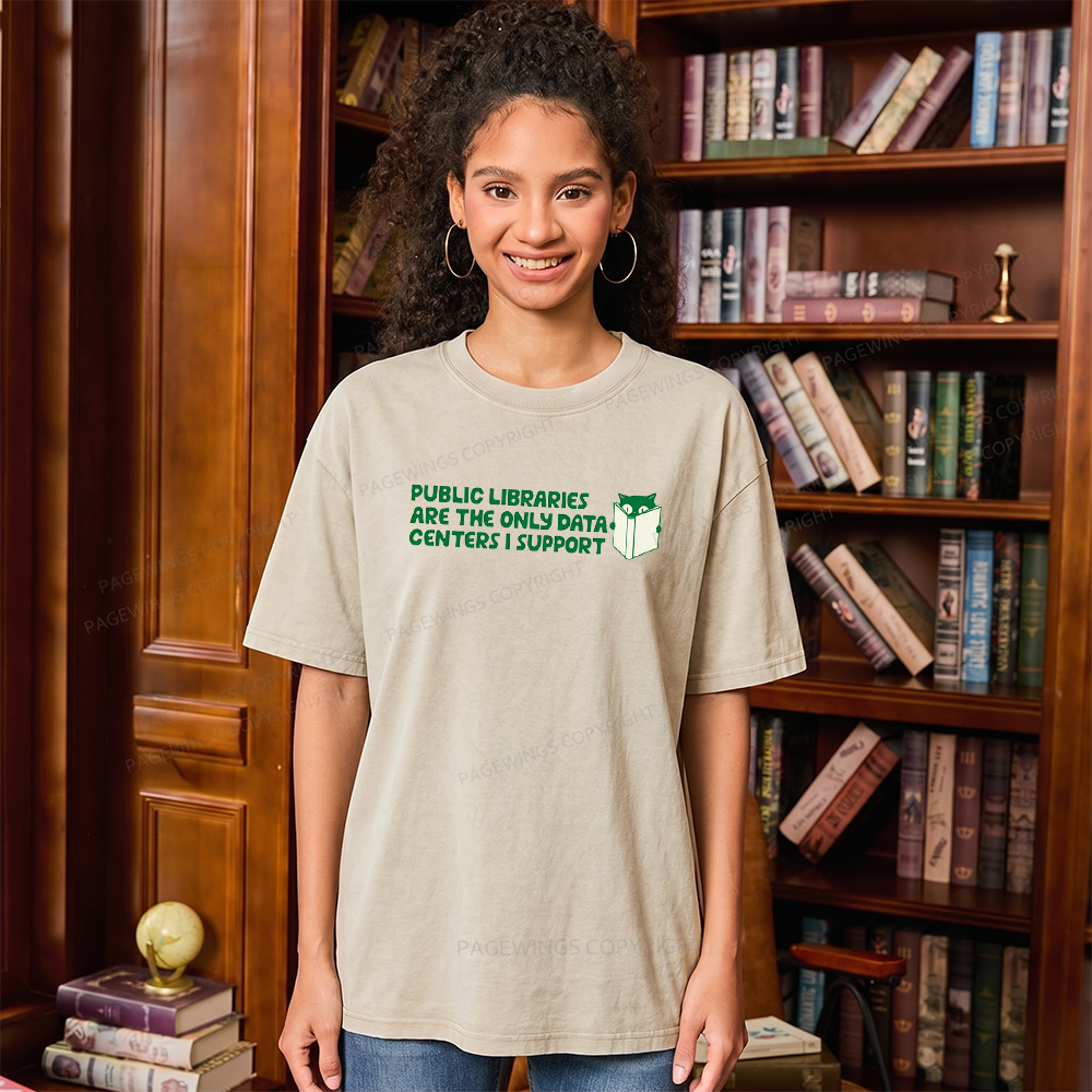 Pagewings Support Public Libraries Not Data Centers Unisex Washed T-shirt