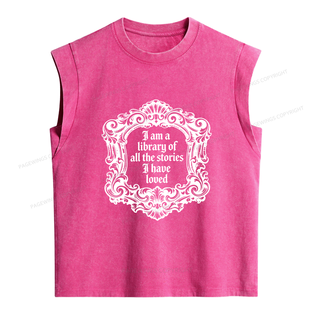 Pagewings I Am A Library Of All The Stories I Have Loved Women's Washed Tank Top