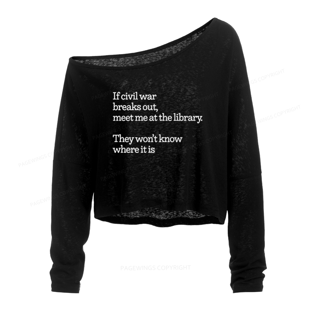 Pagewings Read Banned Books Slouchy Long Sleeve Off Shoulder T-shirt