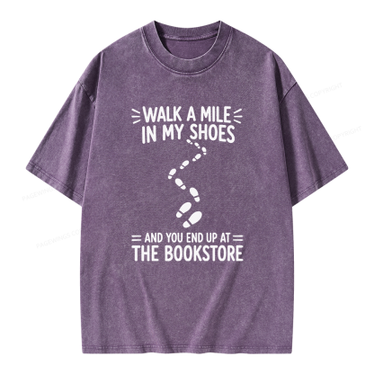 Pagewings Walk a Mile in My Shoes Bookstore Unisex Washed T-shirt