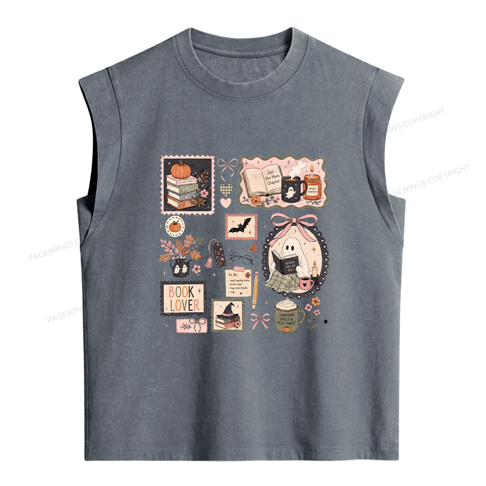 Pagewings Halloween Book Club Women's Washed Tank Top