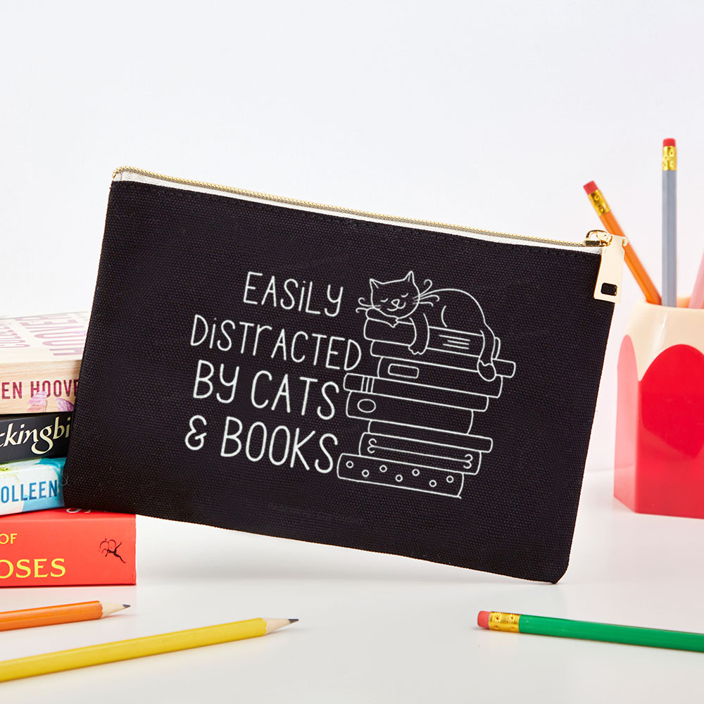 Pagewings Easily Distracted By Cats and Books Pouch