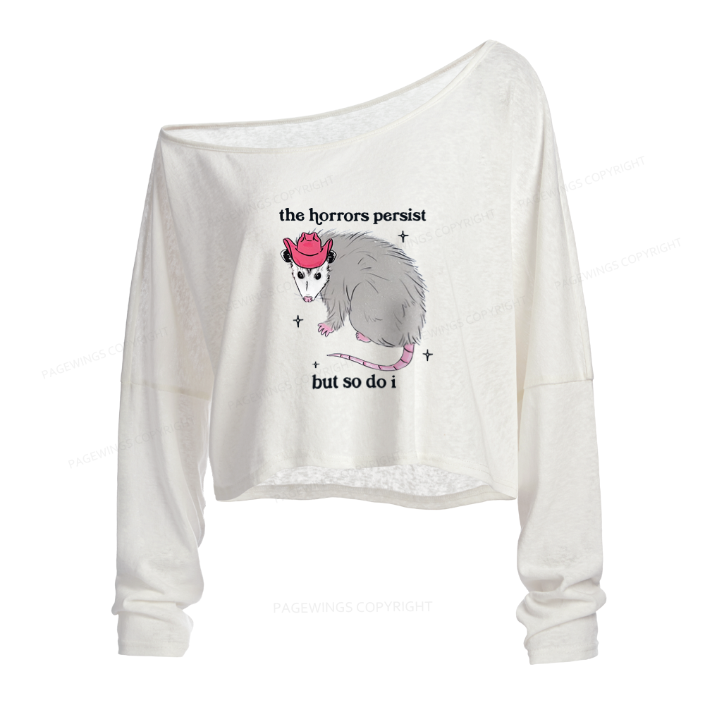 Pagewings The Horrors Persist Slouchy Long Sleeve Off Shoulder T-shirt