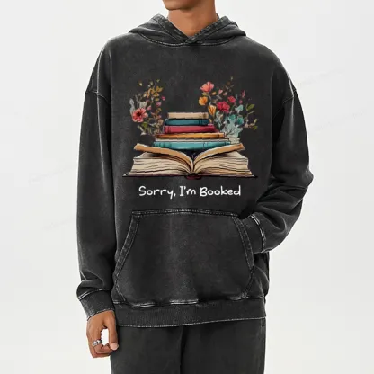 Pagewings Sorry I'm Booked Unisex Washed Hoodie