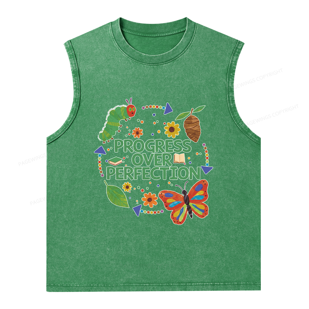 Pagewing Progress Over Perfection Unisex Washed Tank Top