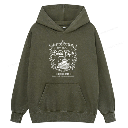 Pagewings Anti Social Book Club Unisex Washed Hoodie