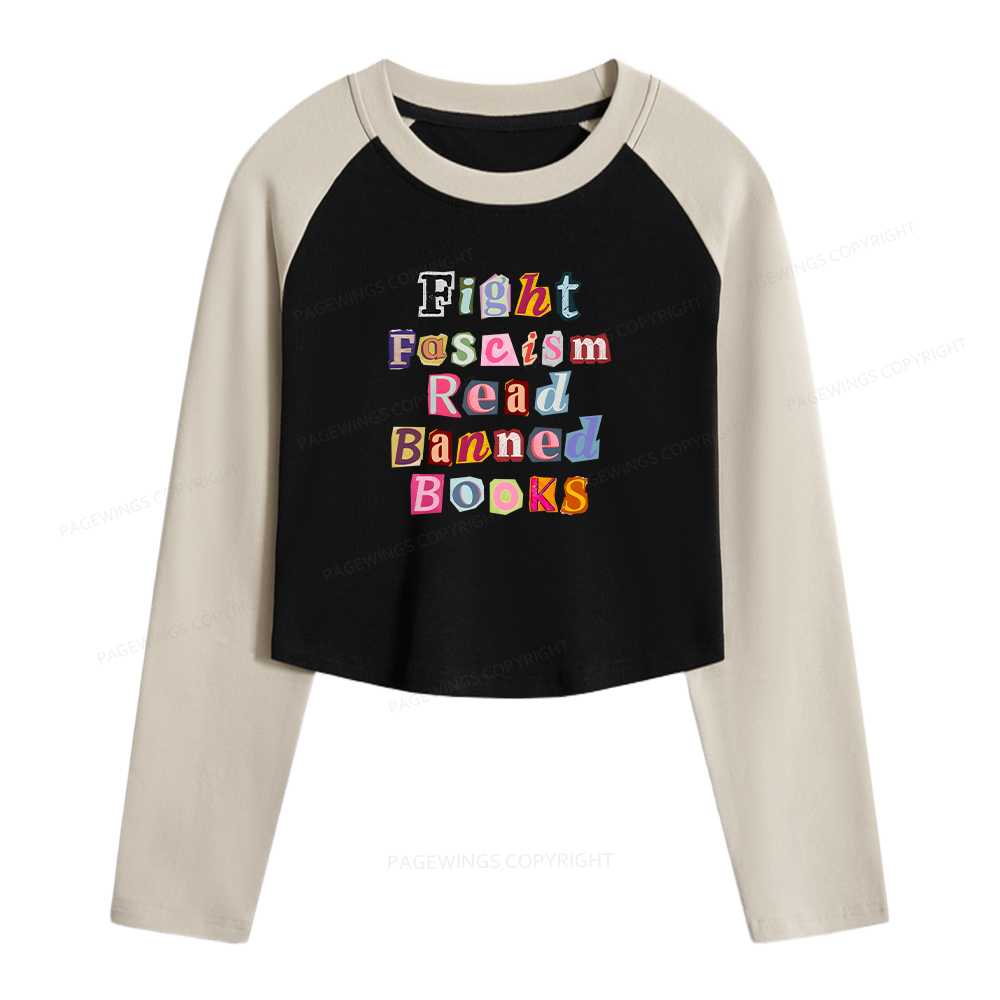 Pagewings Fight Fascism Read Books Women Long Sleeve Crop Raglan T-shirt