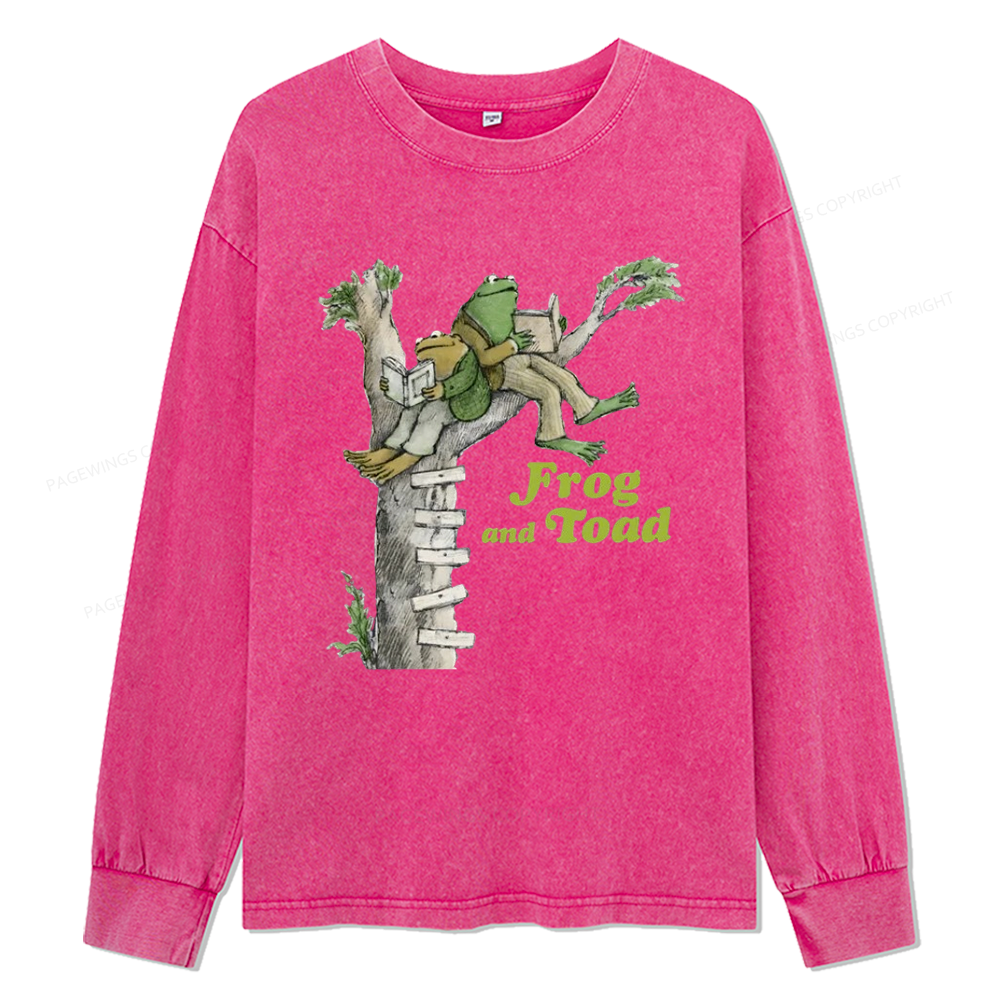 Pagewings The Growing Frog Unisex Washed Long Sleeve T-shirt