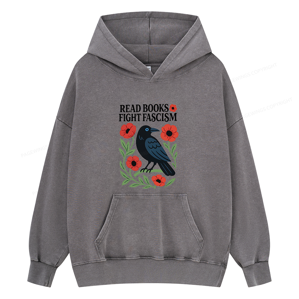 Pagewings Read Books Fight Fascism Unisex Washed Hoodie