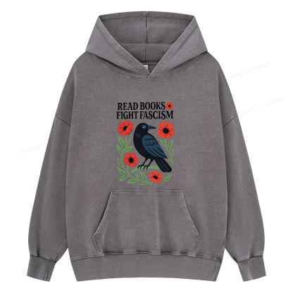 Pagewings Read Books Fight Fascism Unisex Washed Hoodie
