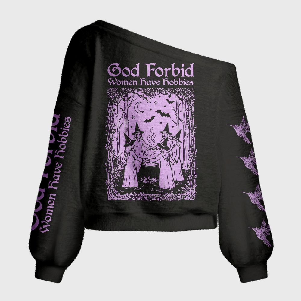 Pagewings God Forbid Women Have Hobbies Off Shoulder Ugly Knit Sweater