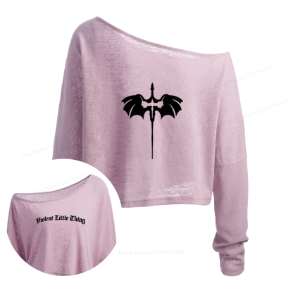 Pagewings Dragon Book Lover Slouchy Long Sleeve Off Shoulder T-shirt