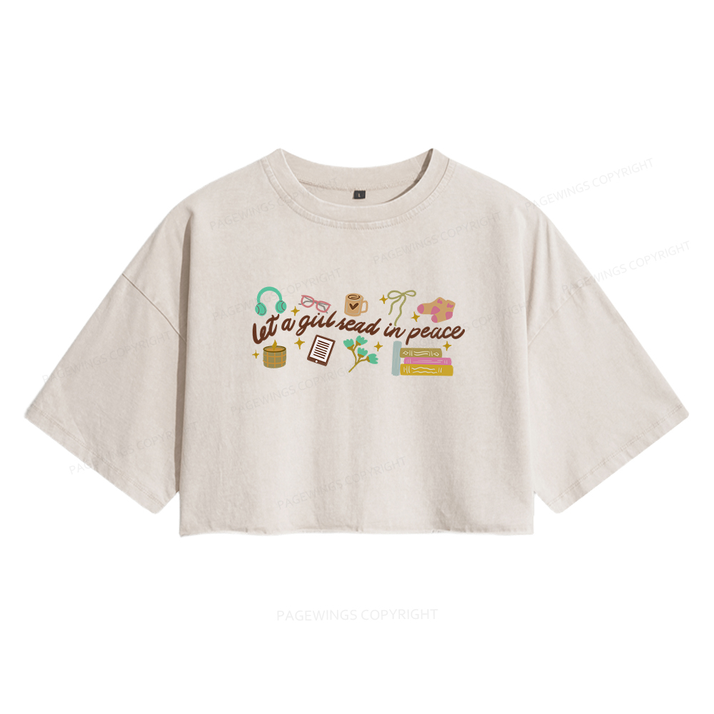 Pagewings Let a Girl Read in Peace Women's Washed Cropped T-shirt