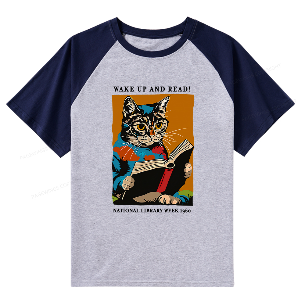 Pagewings Cat Reading Poster Raglan T-shirt