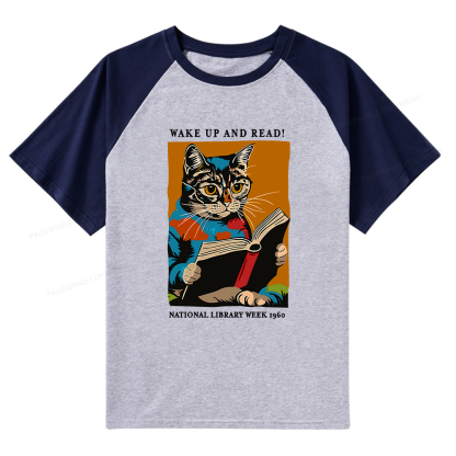 Pagewings Cat Reading Poster Raglan T-shirt