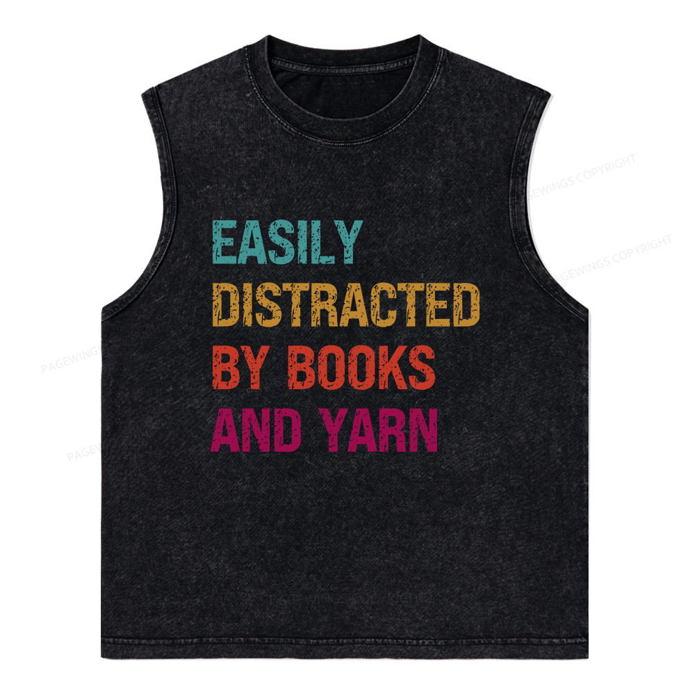 Pagewings Easily Distracted By Books And Yarn Unisex Washed Tank Top
