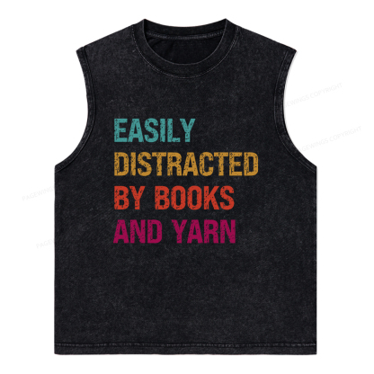 Pagewings Easily Distracted By Books And Yarn Unisex Washed Tank Top