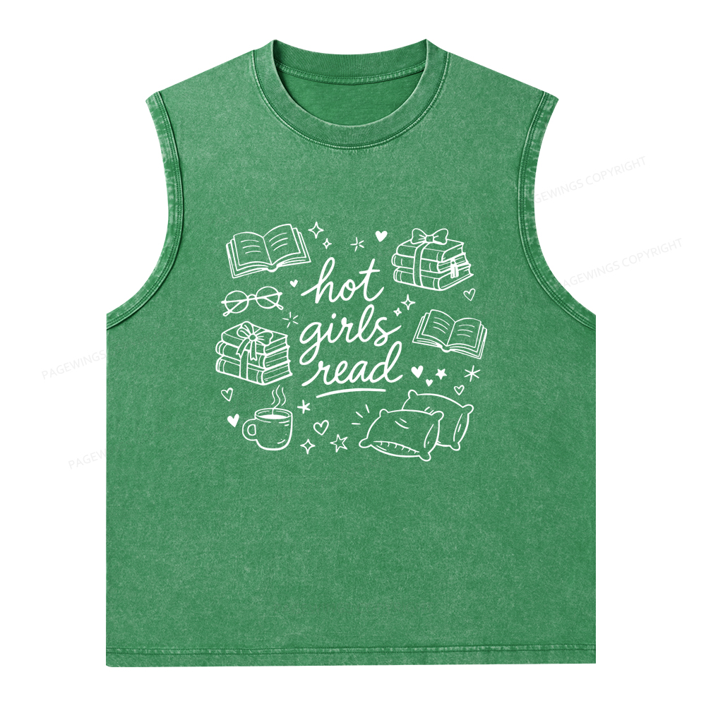 Pagewings Hot Girls Read Unisex Washed Tank Top